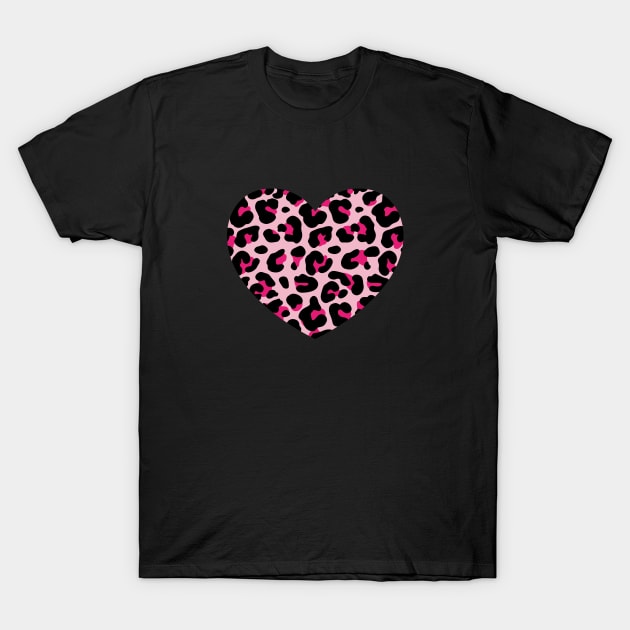 Pink Leopard Heart T-Shirt by DaphInteresting